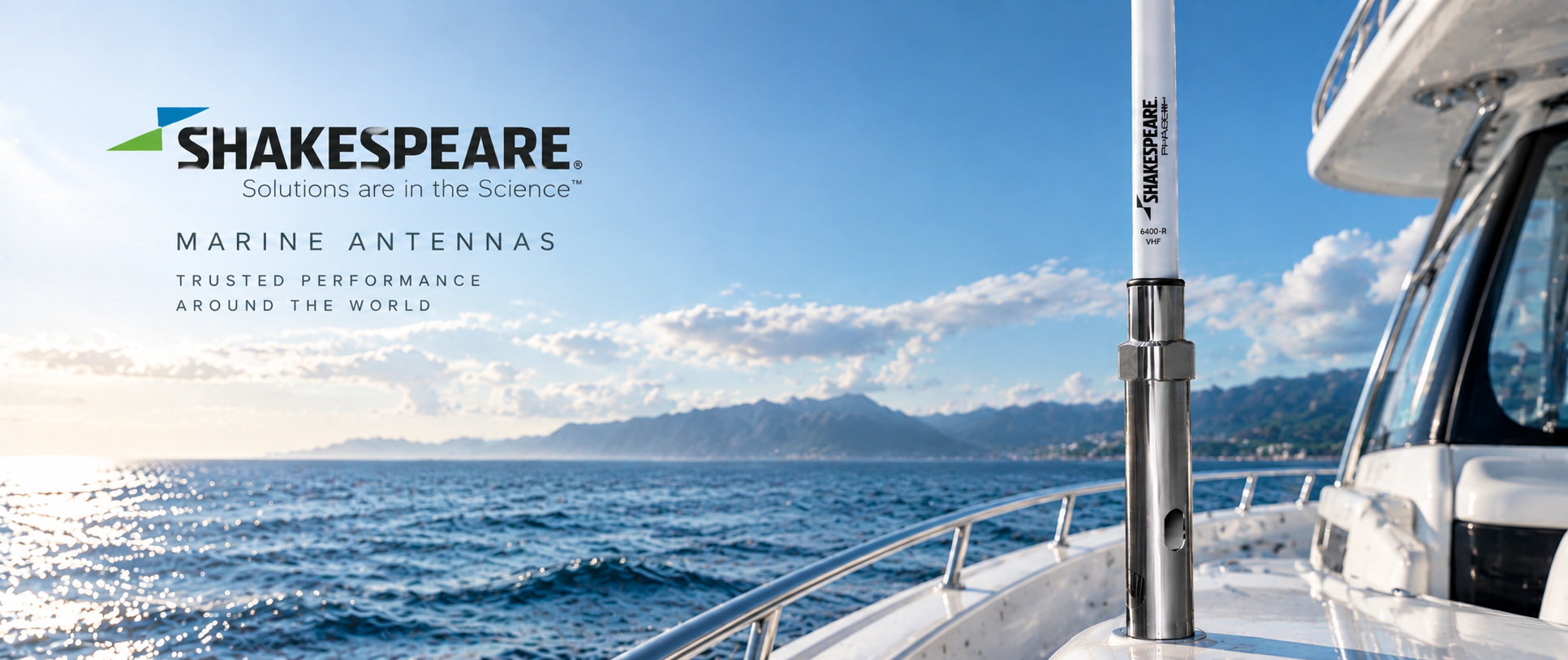 Approved Shakespeare marine antenna campaign visual aboard a yacht