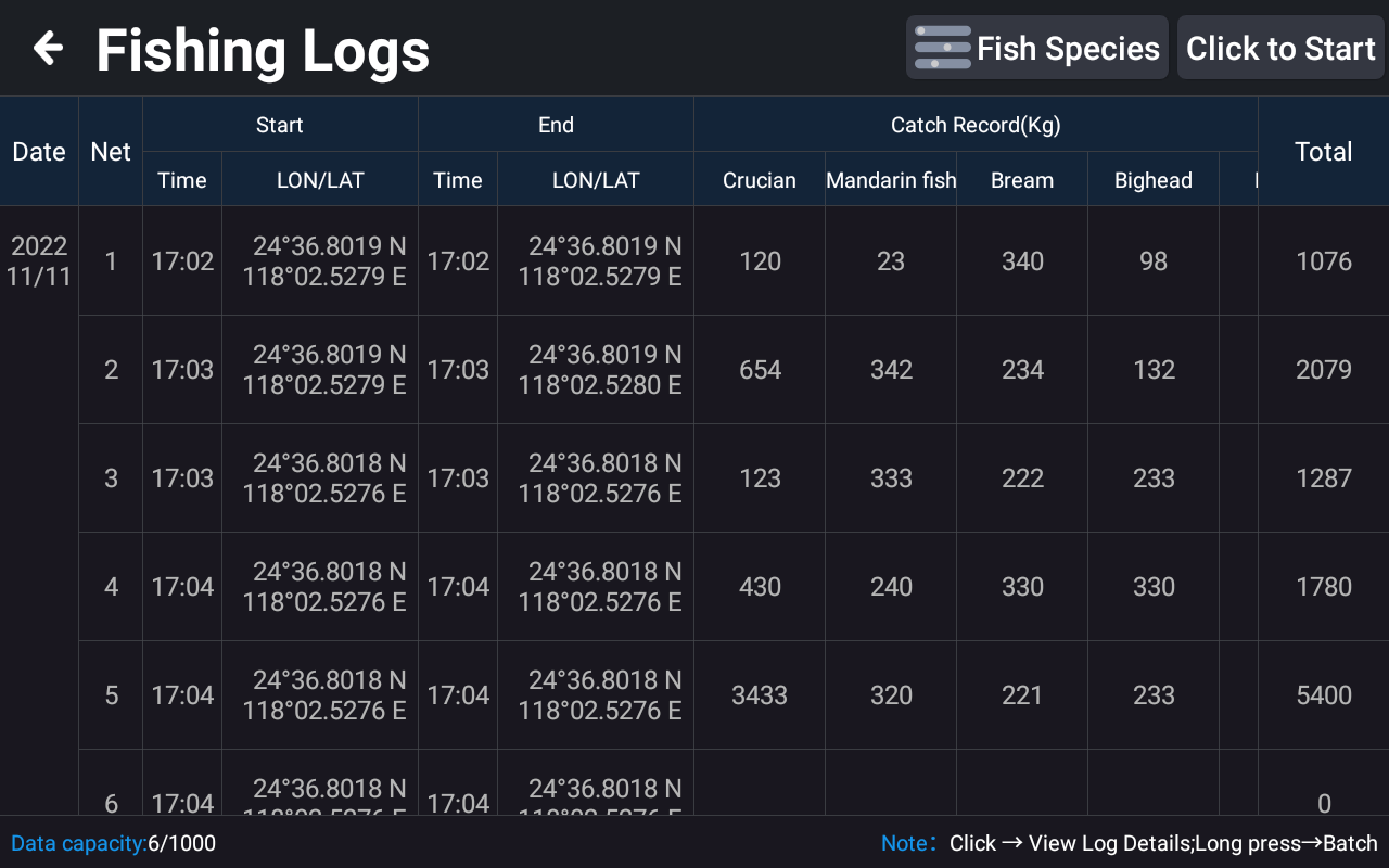 XN60 fishing logs application