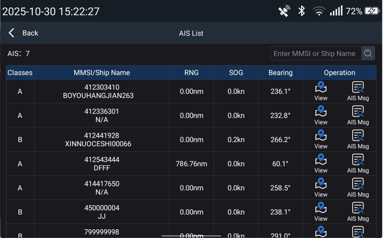 XNAT-1000 AIS list interface